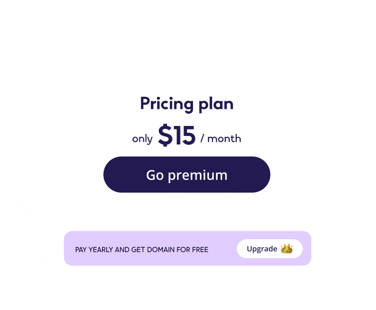 Anuncio del plan de precios del servicio web con una tarifa de suscripción mensual. La tarjeta dice 'Plan de precios solo /mes'.