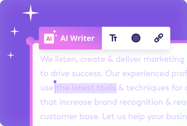 Banner da web da empresa de marketing destacando os recursos de geração de texto por IA.