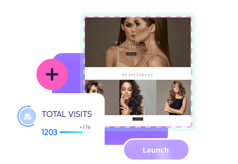 A screenshot of the Hocoos AI website builder showing the visit analytics feature.