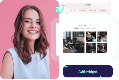 Woman beside a web gallery block with an option to add widgets.
