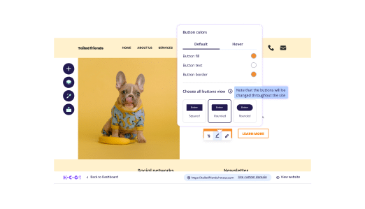 Interfaz de diseño web con un lindo Bulldog Francés sobre un fondo amarillo